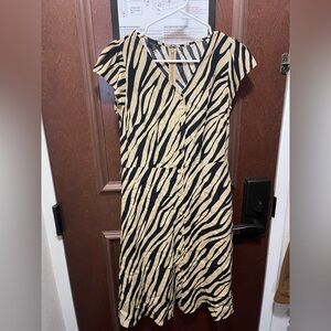 Talbots Black and Tan Zebra Print Midi Dress Size 2P